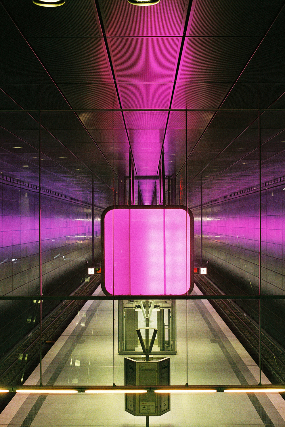 Light installation at a Hamburg subway station. Shot on Fujifilm Superia X-tra 400.